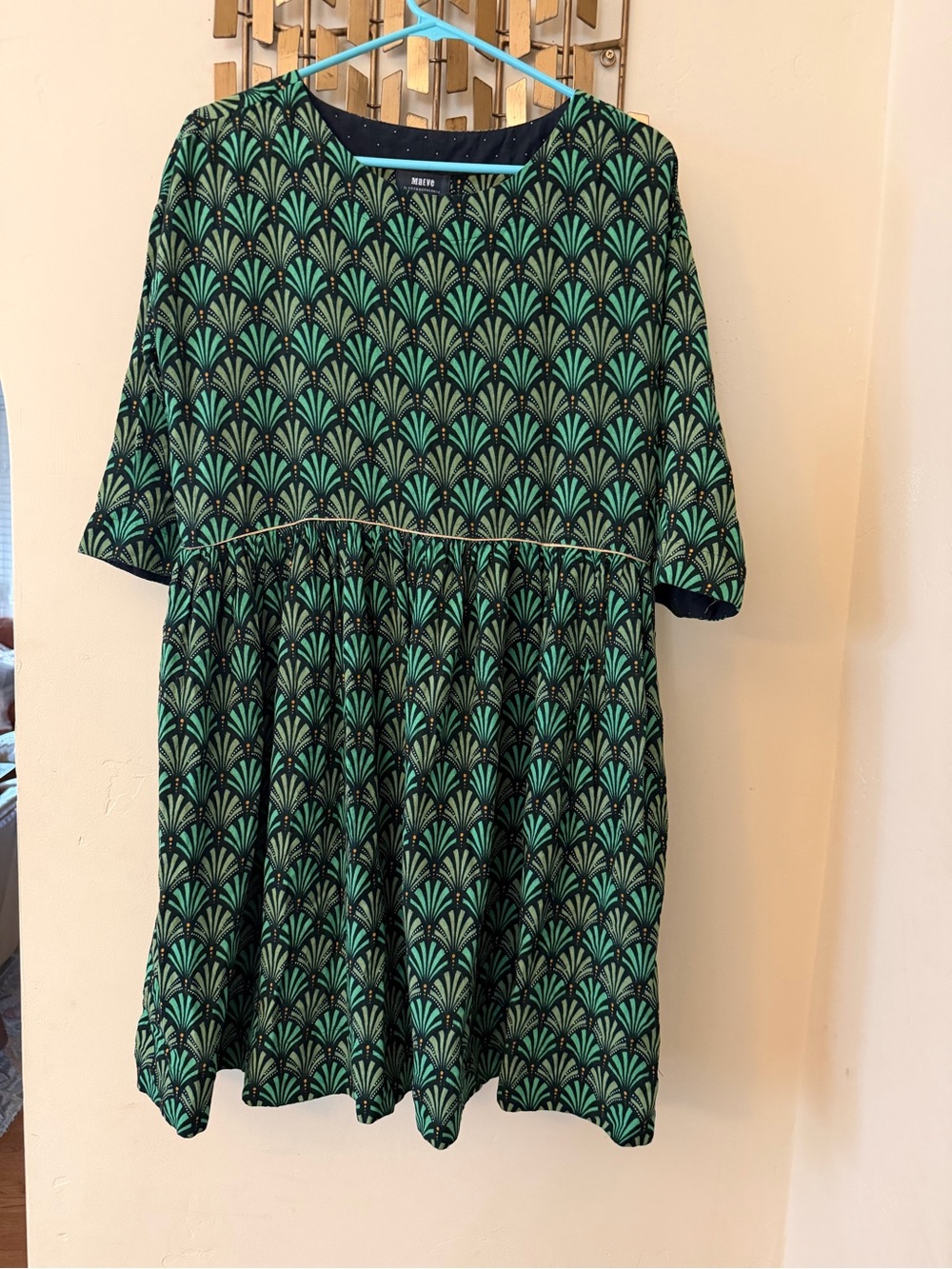 Anthropologie Maeve Green and Black Fan-Print Casual Dress